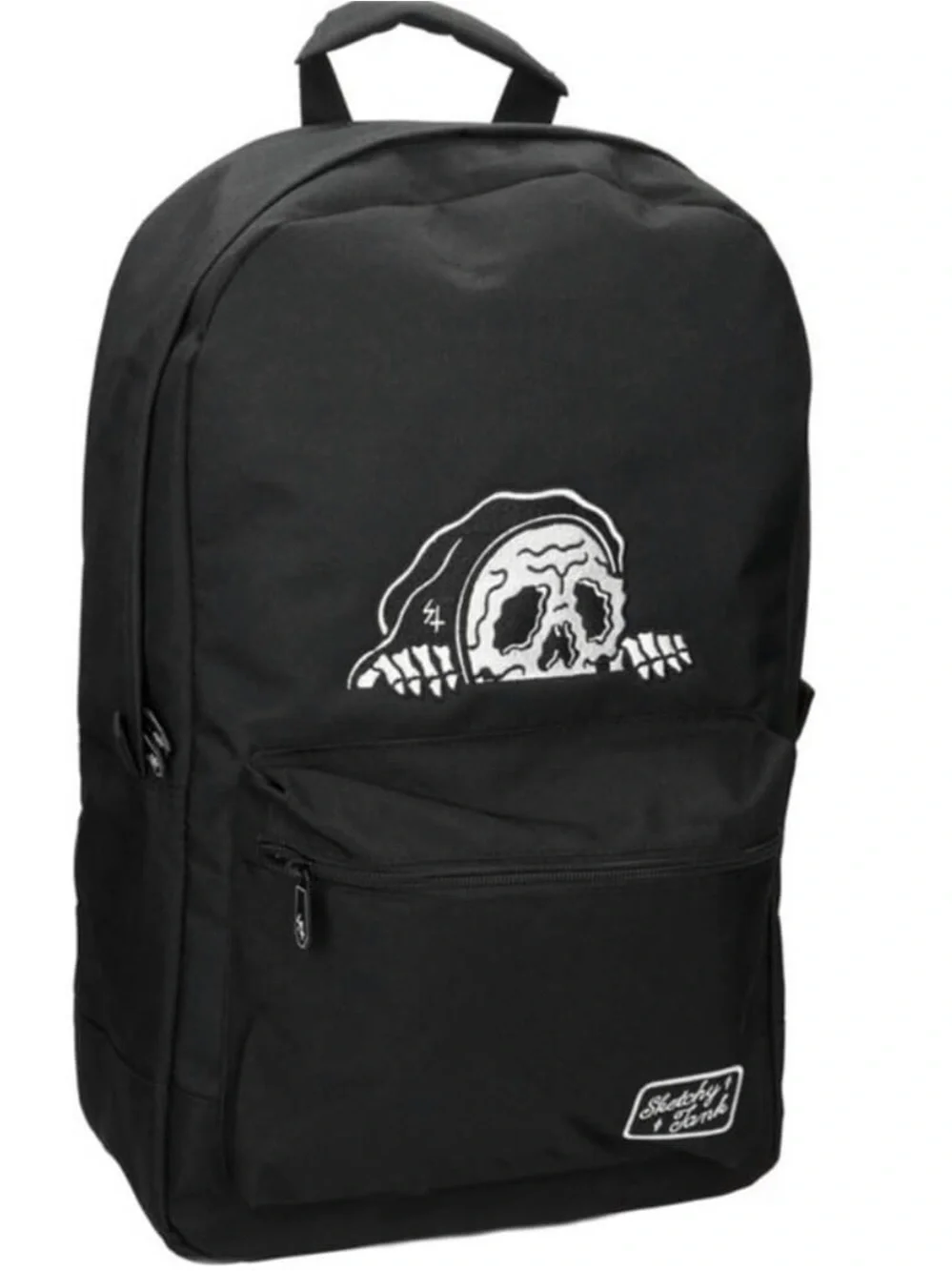 Black Skull Graphic Backpack with Front Pocket